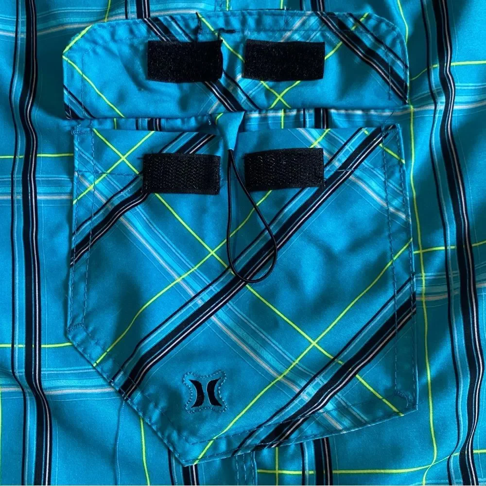 Hurley Teal Plaid Boardshorts Sz 36